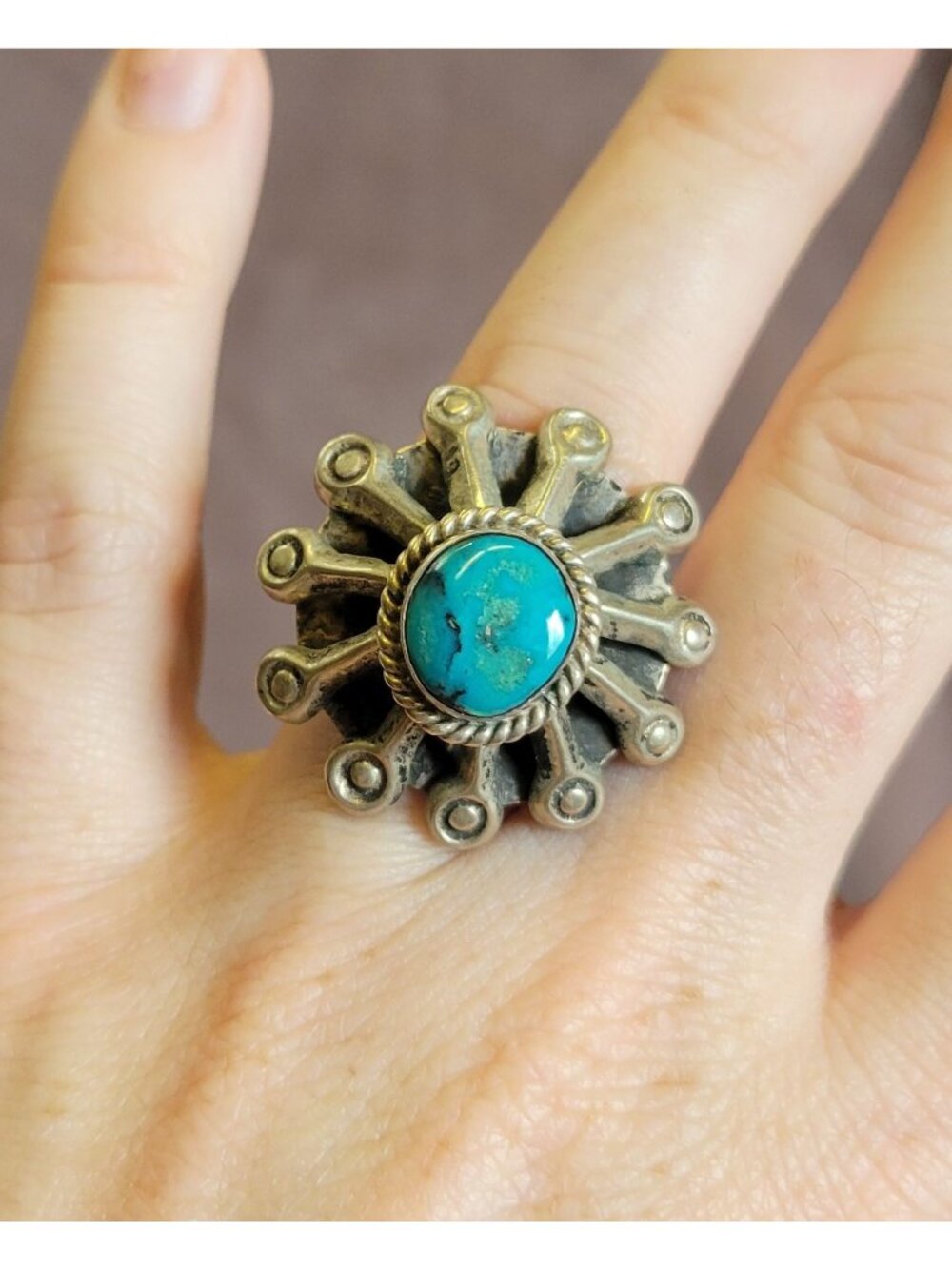 Size 6 Sterling Silver Turquoise Stone Dome Southwestern Statement Ring R1